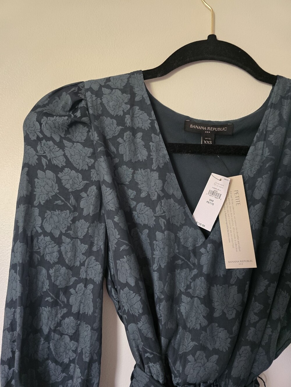 New Banana Republic XXS petite Womens Green Long Floral Fall Belted Dress